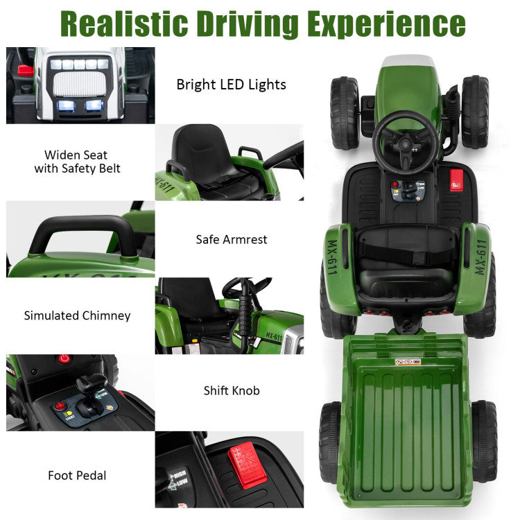 12V Ride on Tractor with 3-Gear-Shift Ground Loader for Kids 3+ Years Old