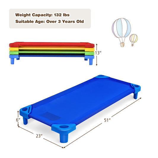 Pack of 4 Kids Stackable Naptime Cot 51''Lx23''W Daycare Rest Mat Colorful