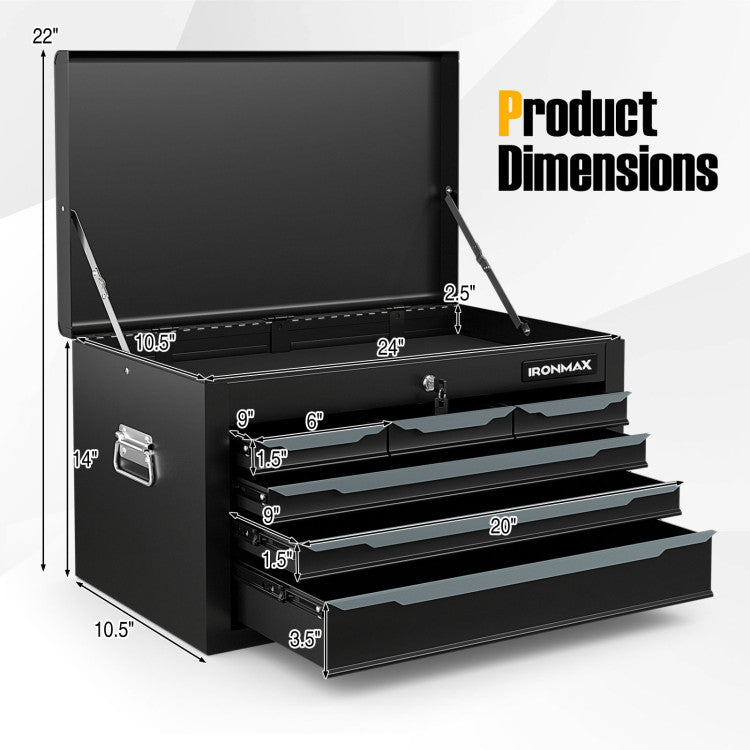 Damaged - 24 Inch Tool Chest Case with 6 Drawers and Top Storage for Garage Repair Shop & Warehouse