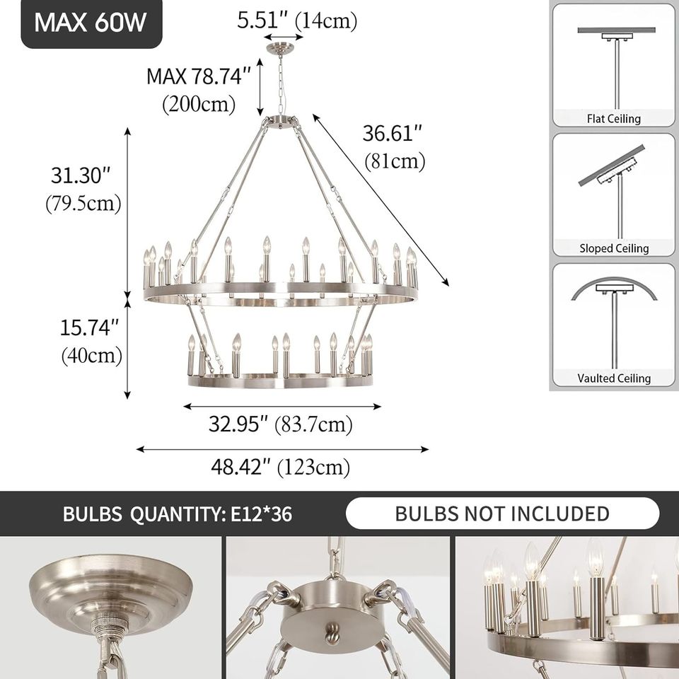 HHR 2 Tier Wagon Wheel Chandelier 36-Light 48 Inch HHR