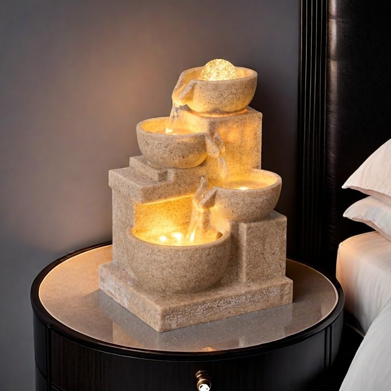 Desktop Tabletop Water Fountain with LED Lights, Zen Style Relaxing Waterfall