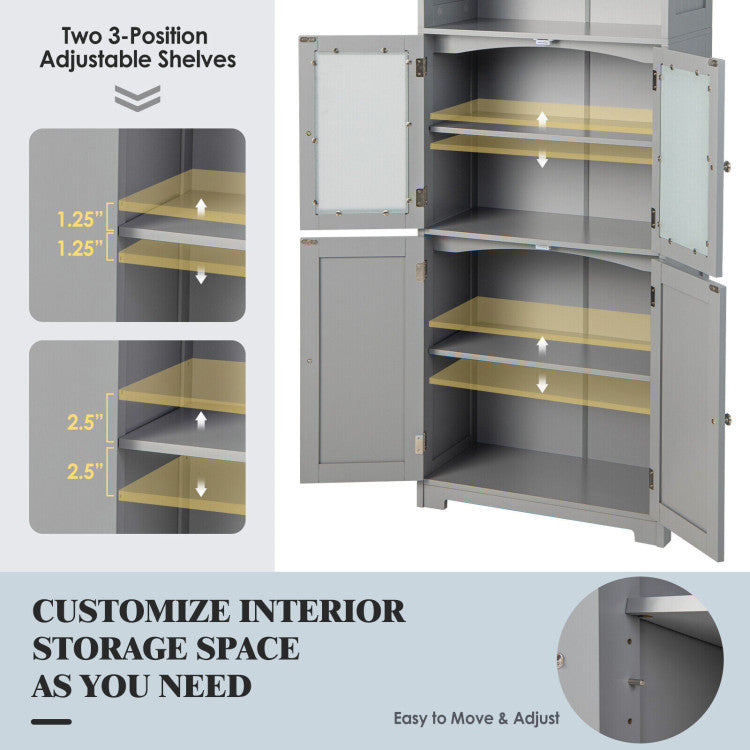 6-Tier Freestanding Bathroom Cabinet with 2 Open Compartments and Adjustable Shelves