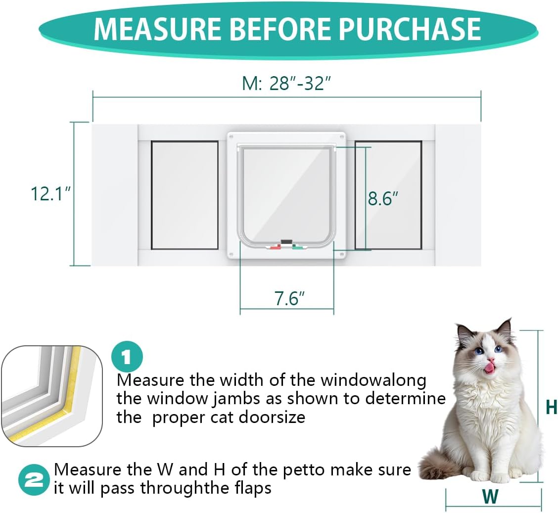 Aluminum Cat Door for Windows - Adjustable to Fit Window Width 28"-32"