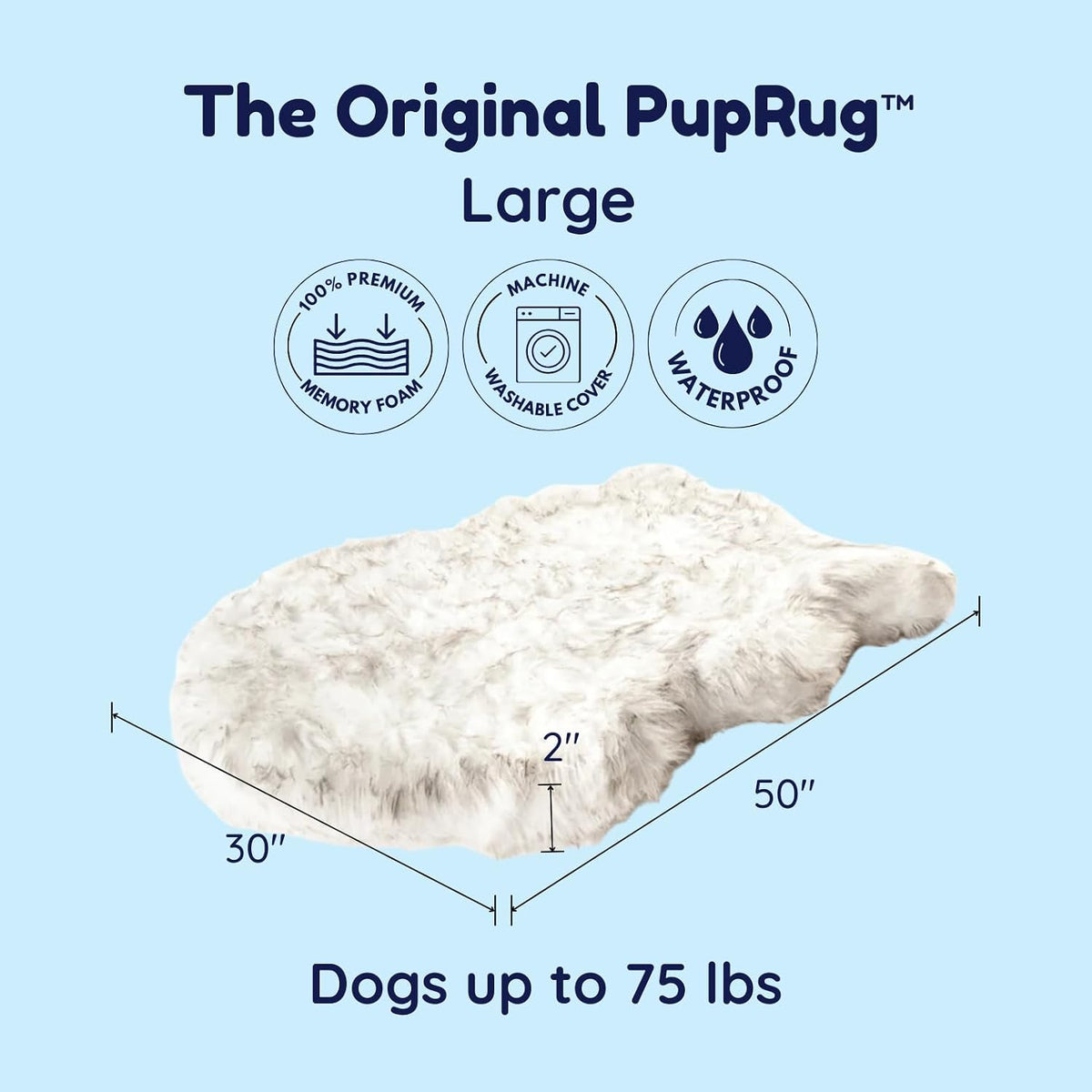 PupRug Memory Foam Dog Bed, White/Brown, 50x30