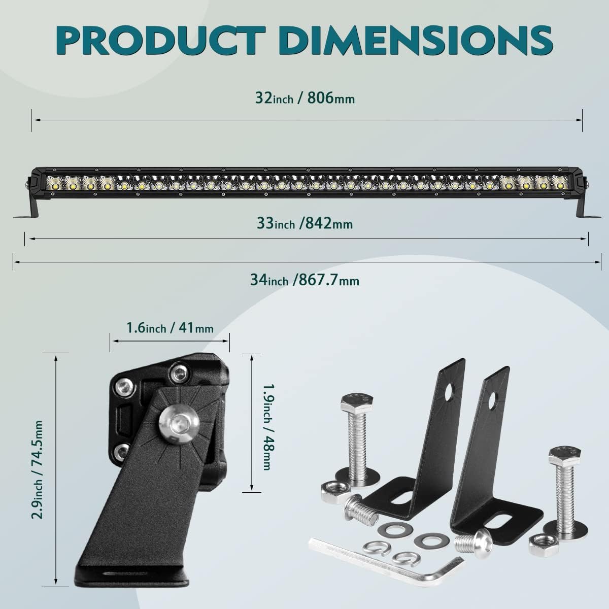 42 Inch LED Light Bar Single Row Flood & SpotBeam Combo 40000LM