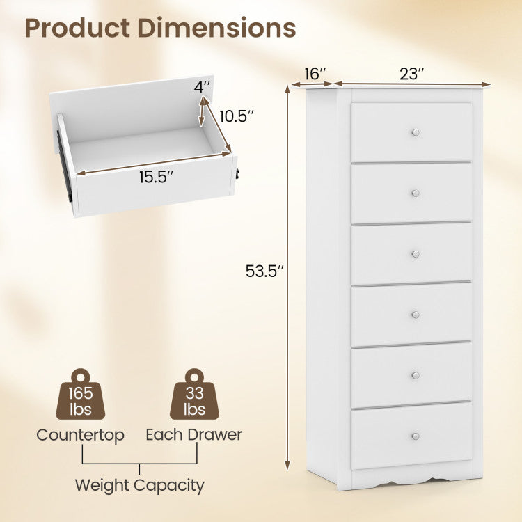 6 Drawers Chest Dresser Clothes Storage for Bedroom Furniture Cabinet