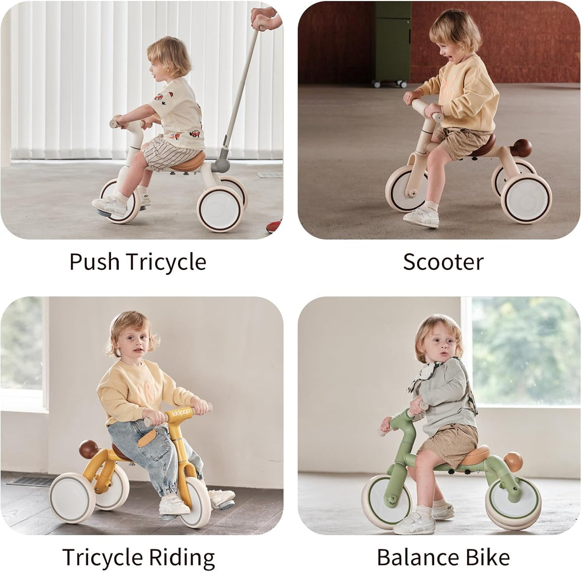 4-in-1 Toddler Tricycle with Adjustable Push Handle for 1-4 Year Old