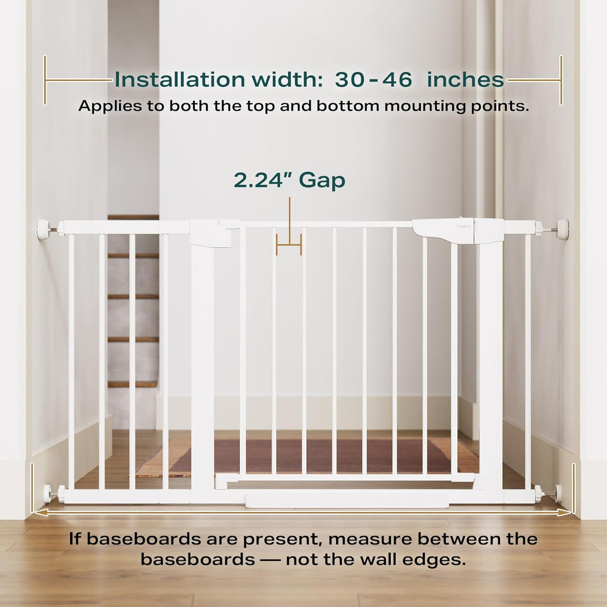 30-46" Baby Gate for Stairs, Auto Close Dog Gate for Doorways White