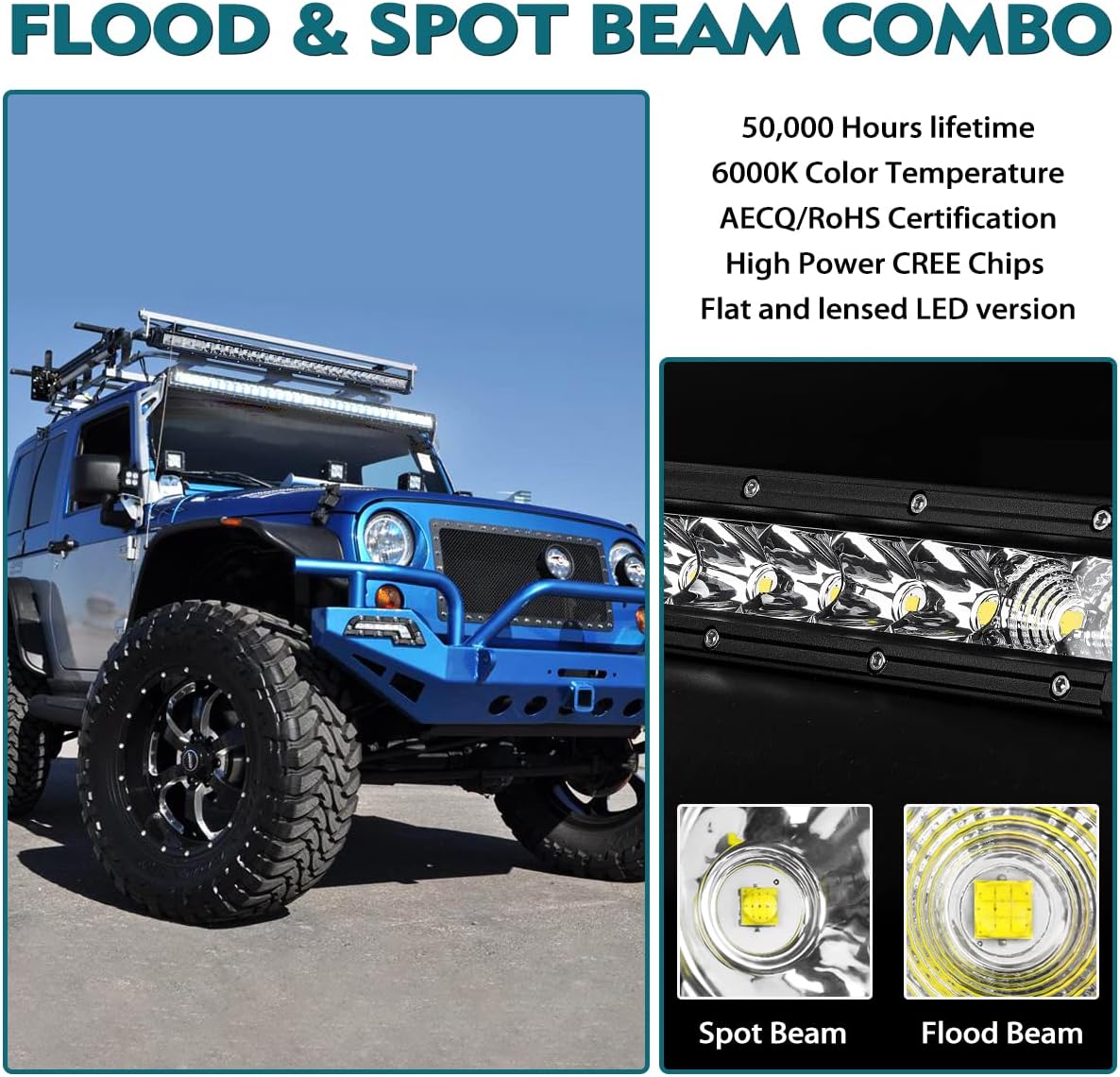 42 Inch LED Light Bar Single Row Flood & SpotBeam Combo 40000LM