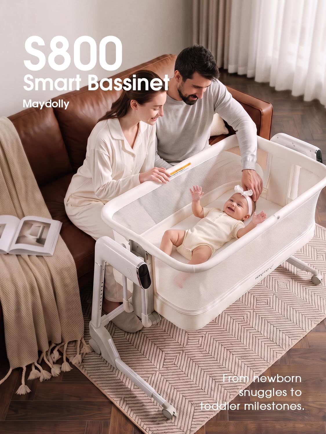 Used - Smart Baby Bassinet, Automatic Rocking Bassinet for Baby, White