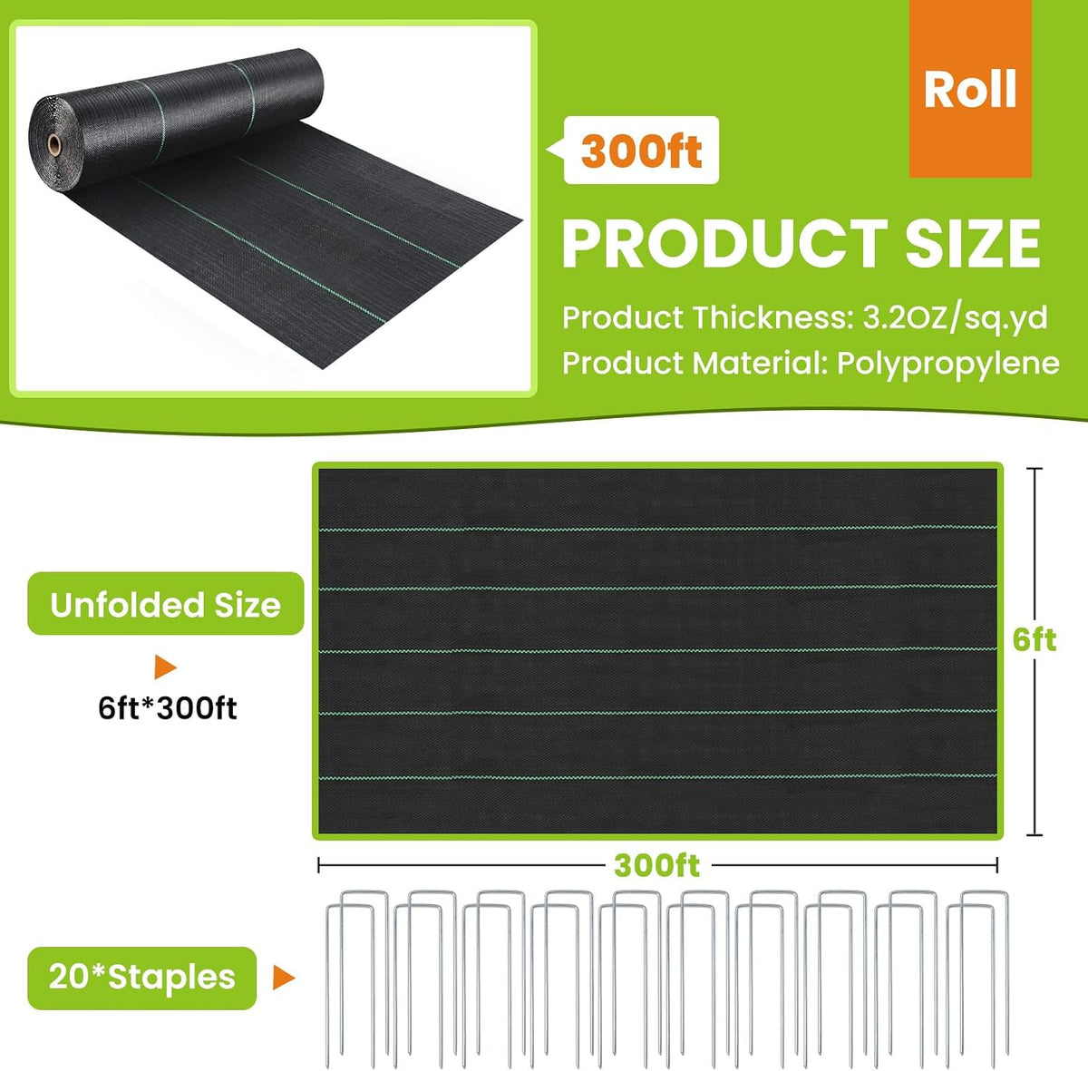 6x300FT Weed Barrier Landscape Fabric Heavy Duty, 3.2oz Woven Weed Fabric