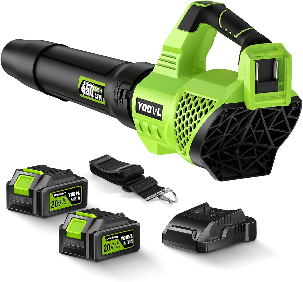 Leaf Blower Cordless, 650CFM Electric Leaf Blowers with 2 x 5.2Ah Batteries and Charger