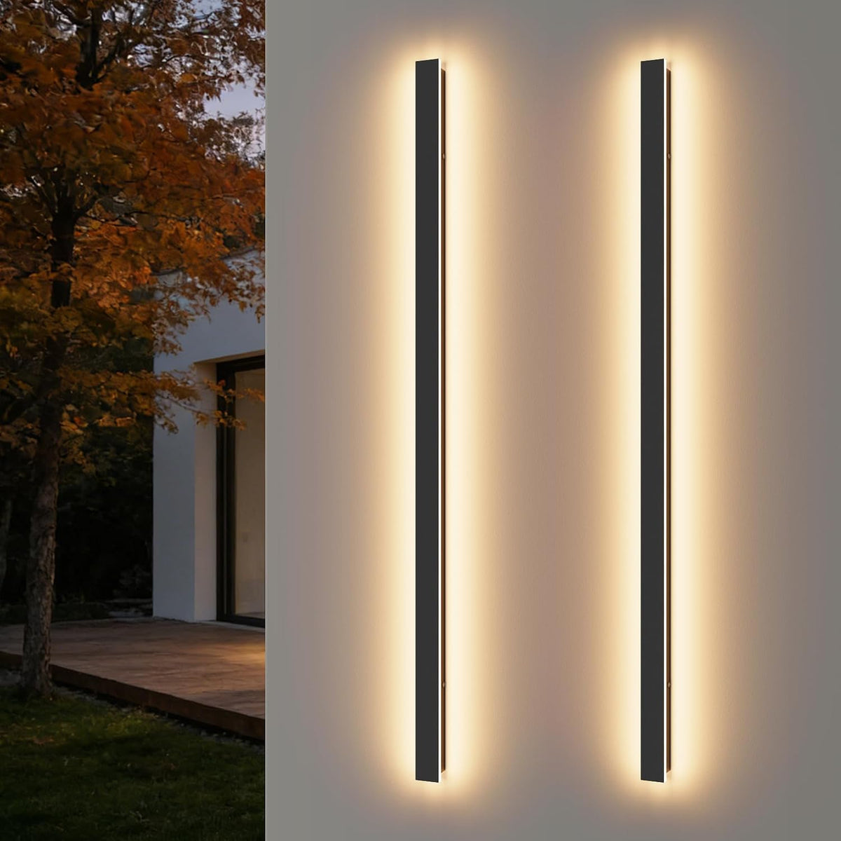 2 Pack 56.3In Long Outdoor Wall Lights, Black Exterior Porch Light Fixtures