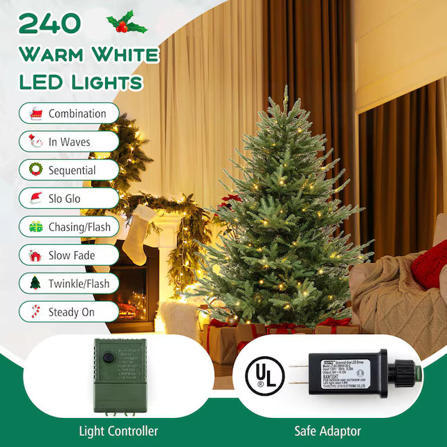 6 FT Artificial Xmas Tree with 778 PVC PE Branch Tips 240 Warm White LED Lights