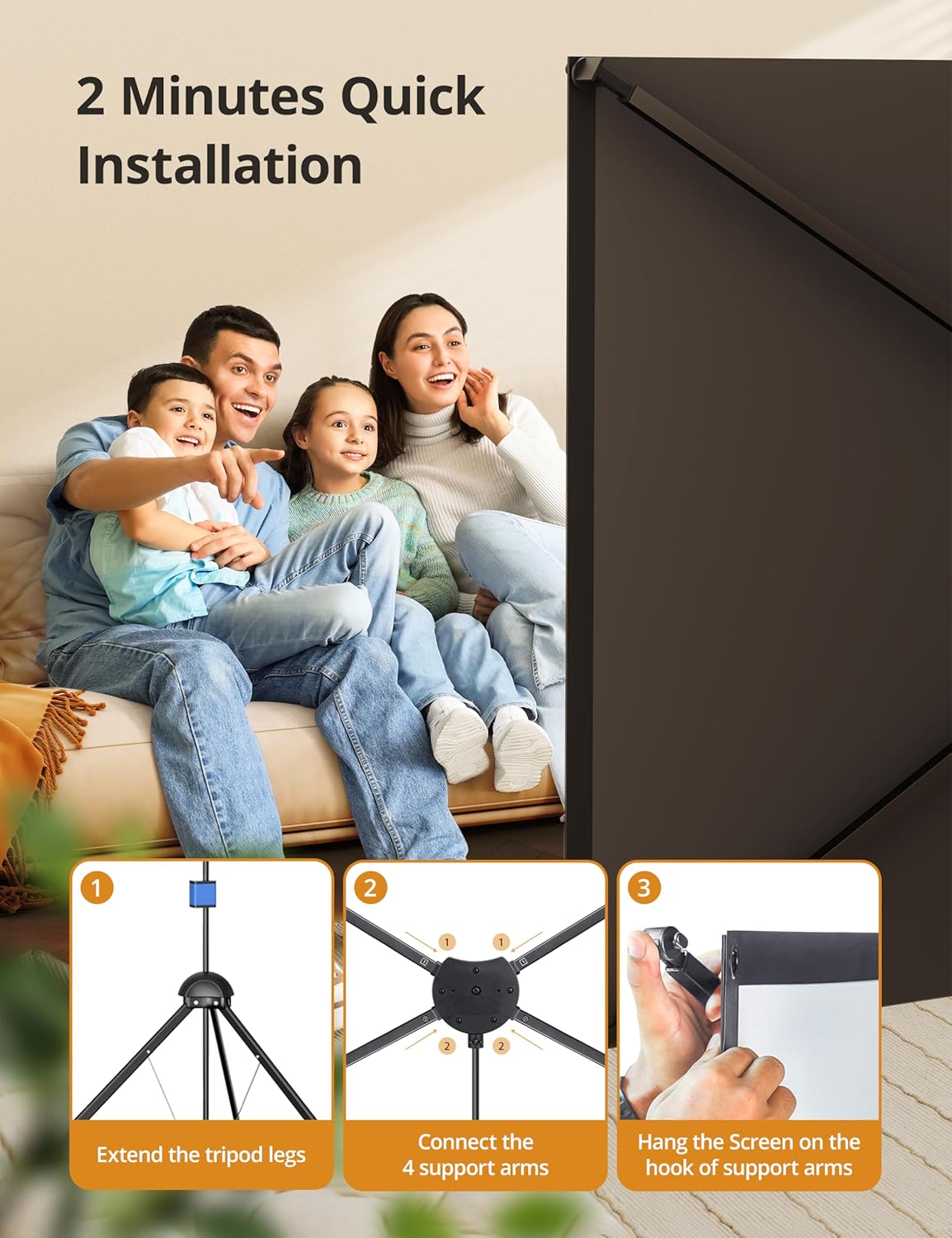 Portable Projector Screen with Stand, 100-inch 16:9 4K HD PVC Outdoor Indoor Movie Screen