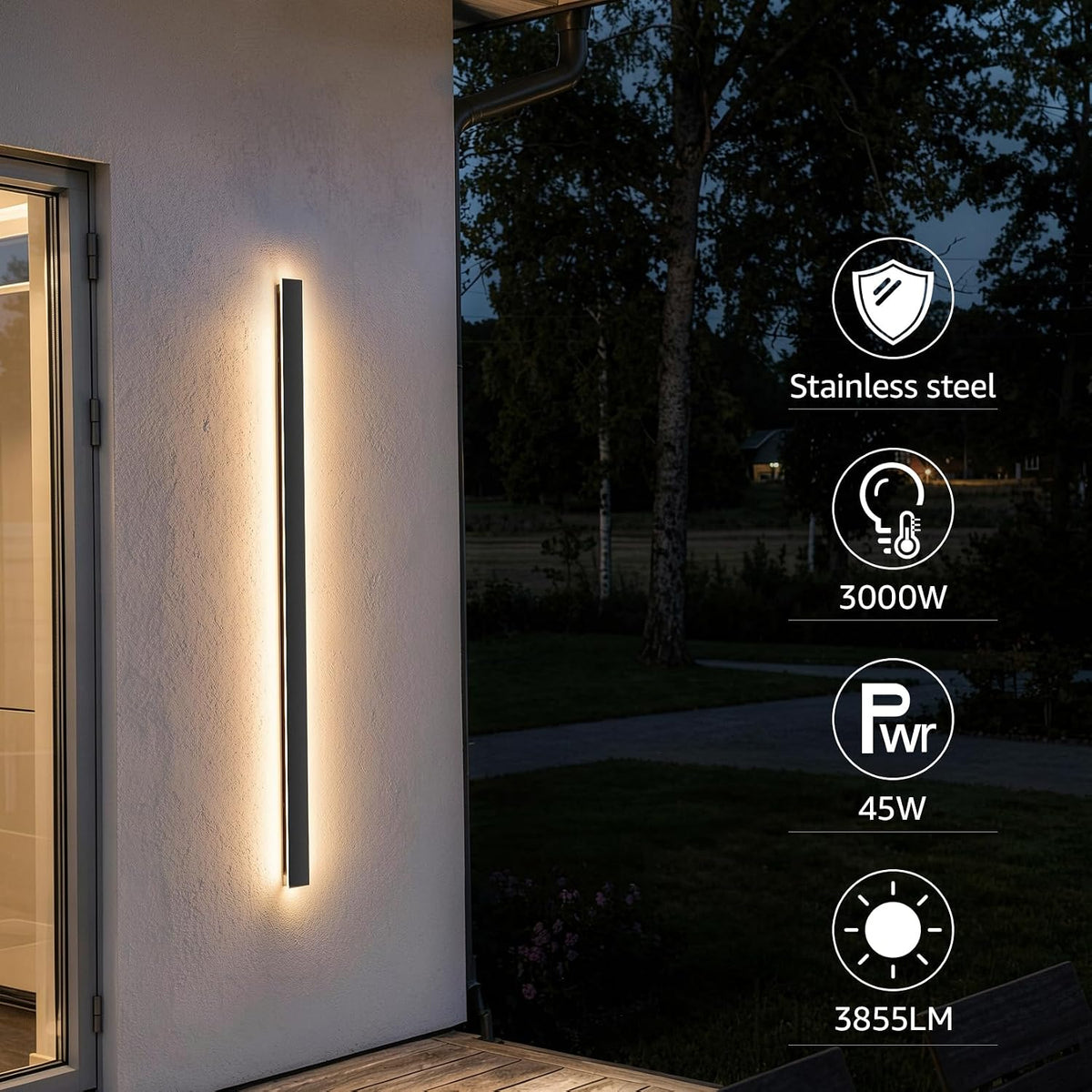 2 Pack 56.3In Long Outdoor Wall Lights, Black Exterior Porch Light Fixtures