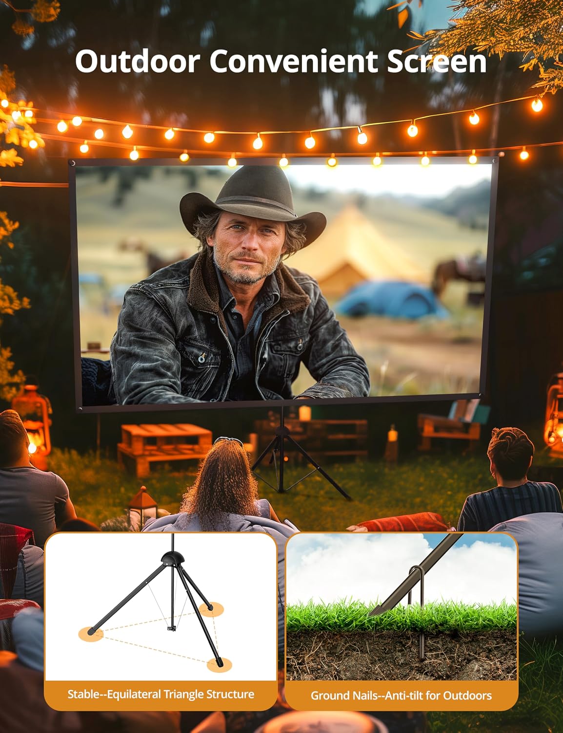 Portable Projector Screen with Stand, 100-inch 16:9 4K HD PVC Outdoor Indoor Movie Screen