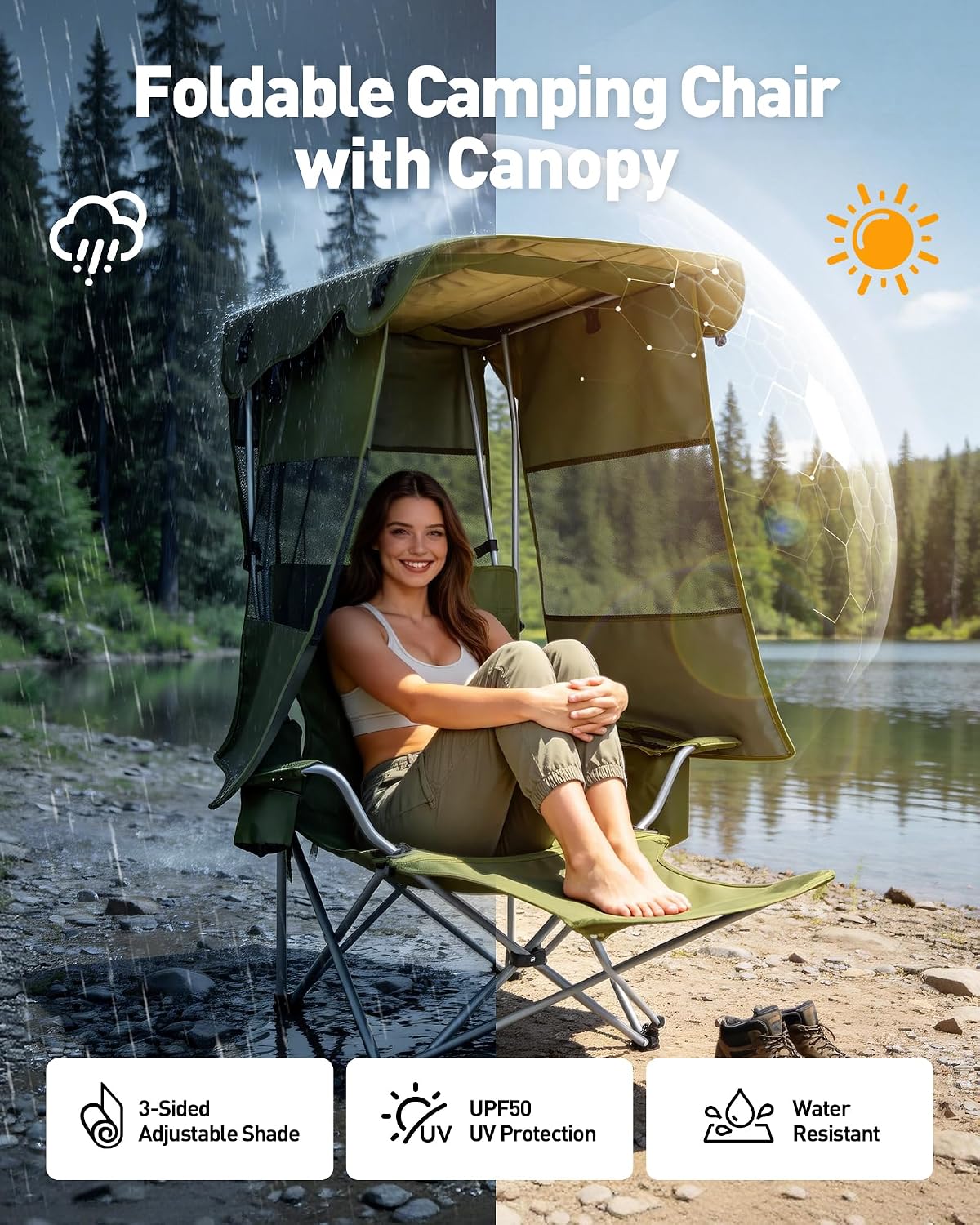 Folding Camping Chair with Shade: Canopy Camp Chairs with Umbrella for Adults