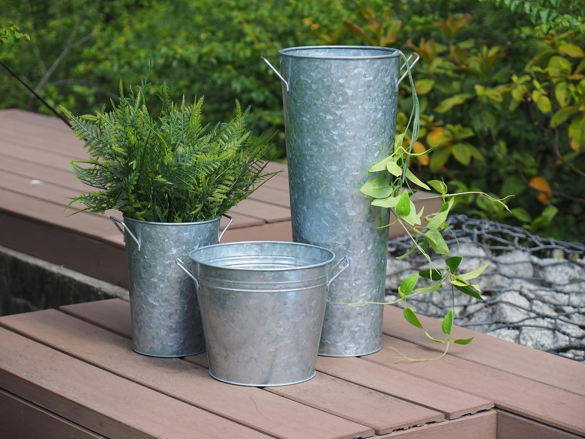 Hosley Galvanized French Bucket Vase with Handles 6" Dia x 15" H Hosley