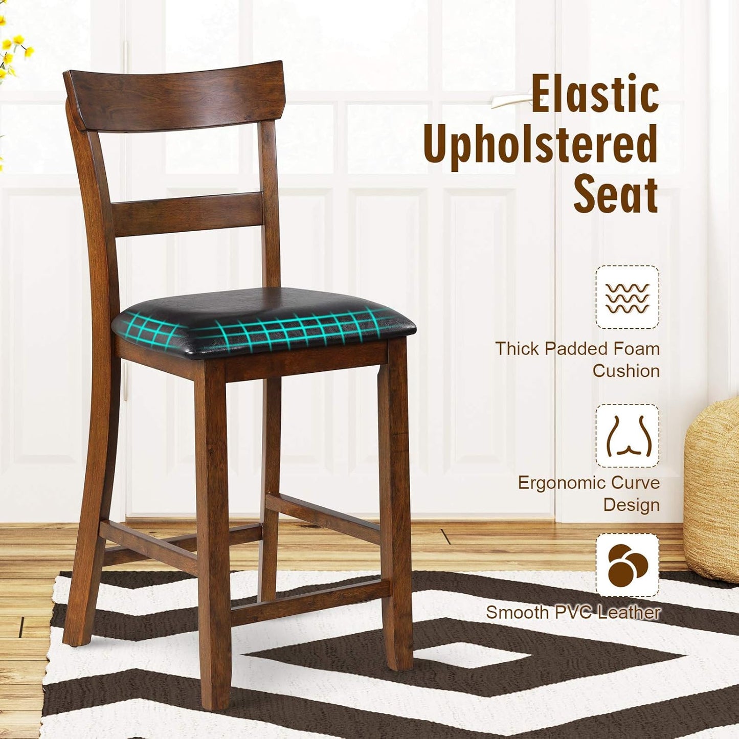 Bar Stools Set of 2, 25.5-Inch Counter Height Chair with Backrest