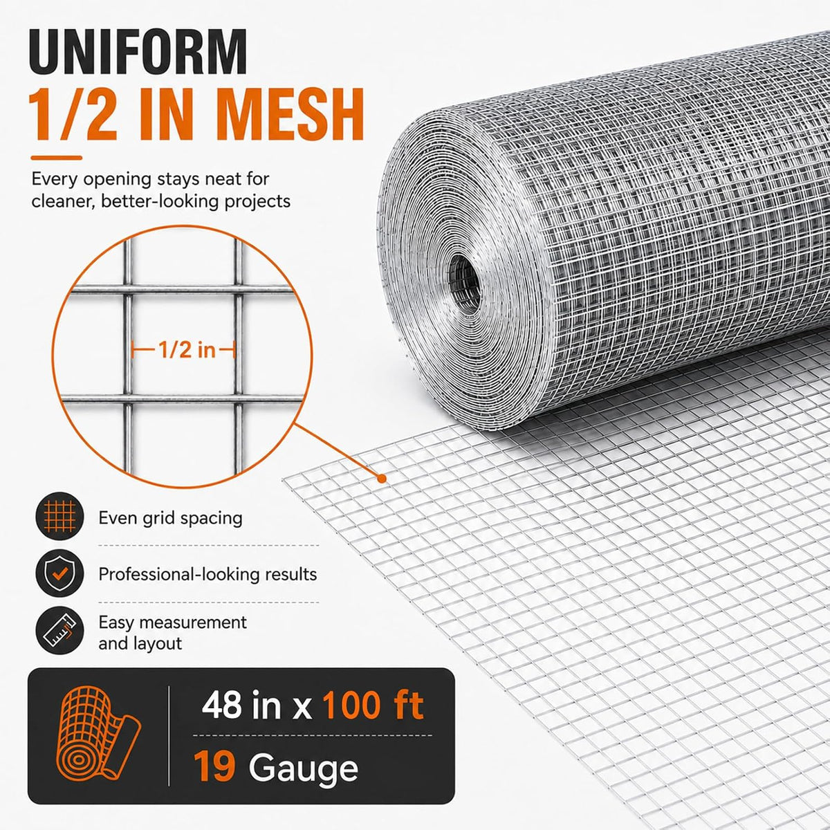 HORCH Hardware Cloth 1/2 inch Chicken Wire Fencing 48x100 19-Gauge