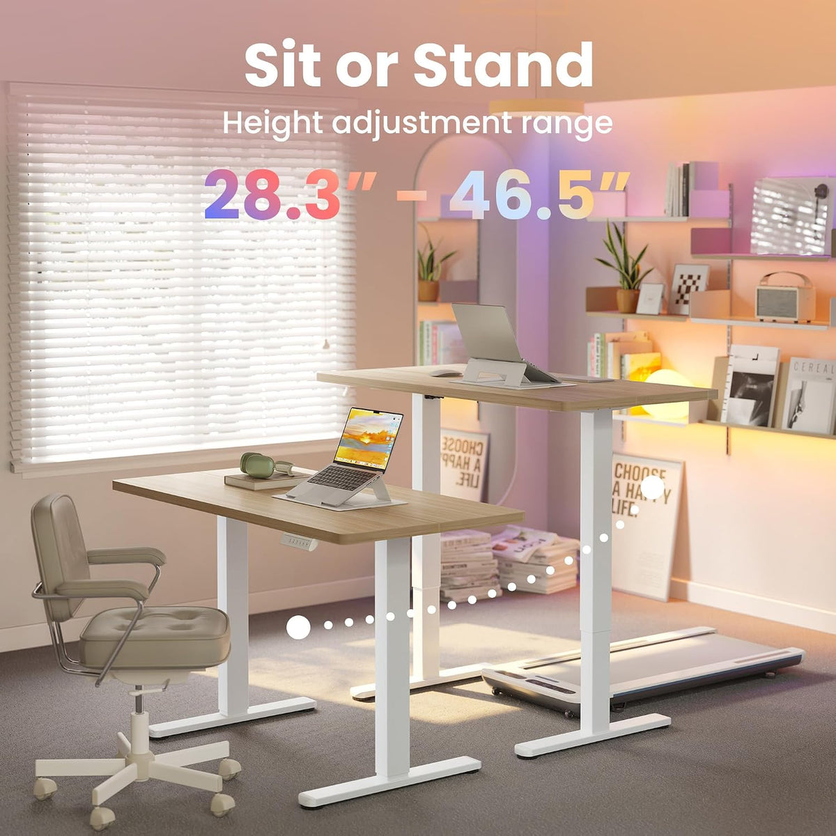 32x19 Inch Small Electric Standing Desk, Adjustable, Light Walnut