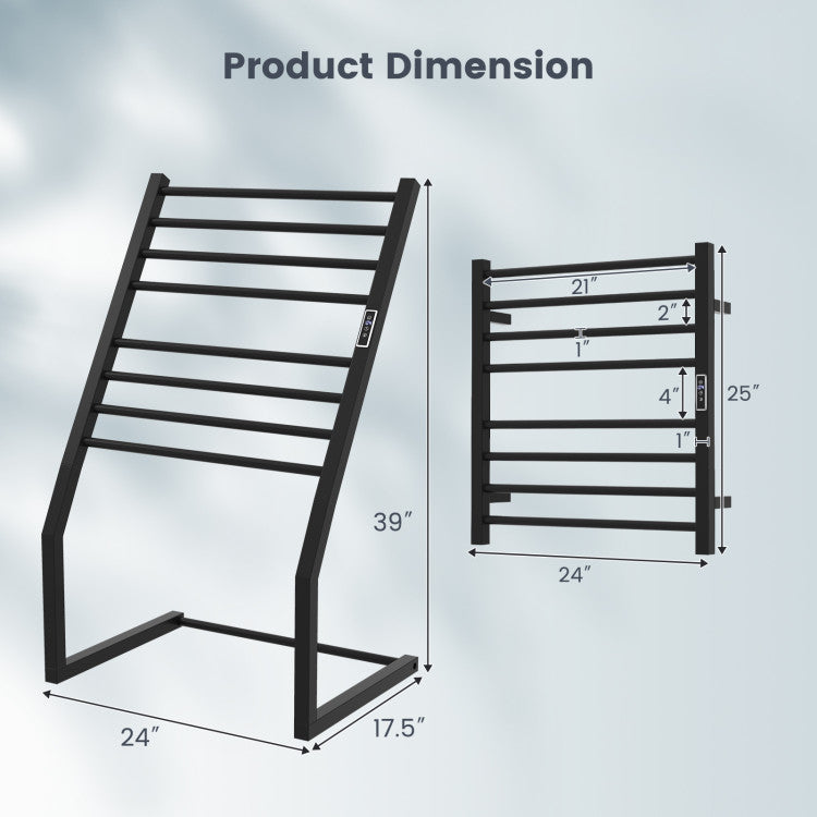 8 Bars Freestanding Wall Mounted Towel Warmer Rack with LED Display Costway
