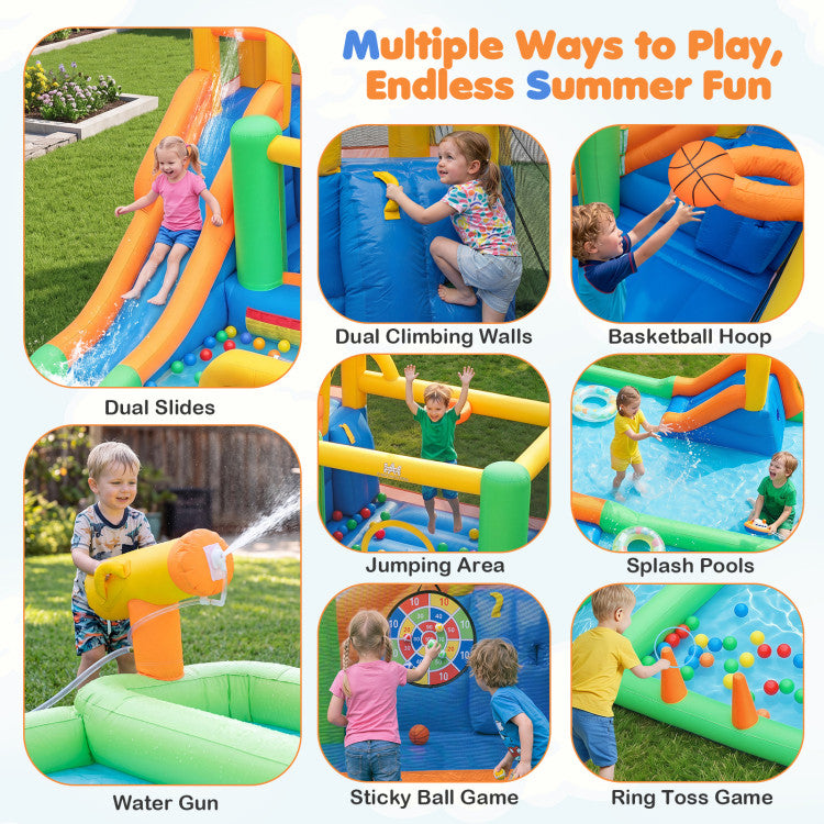 11-in-1 Inflatable Bounce House with Water Slides for Kids, without Blower