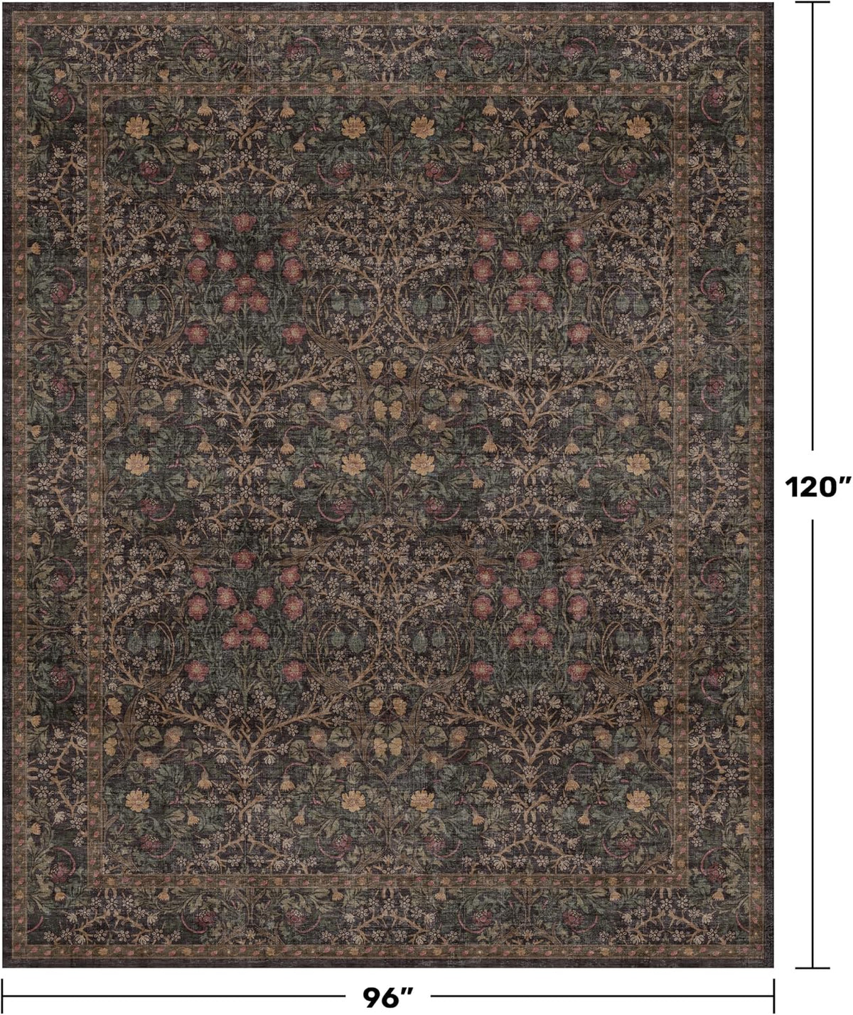 Vintage Washable Dark Brown Rugs for Living Room, 8x10 Area Rug