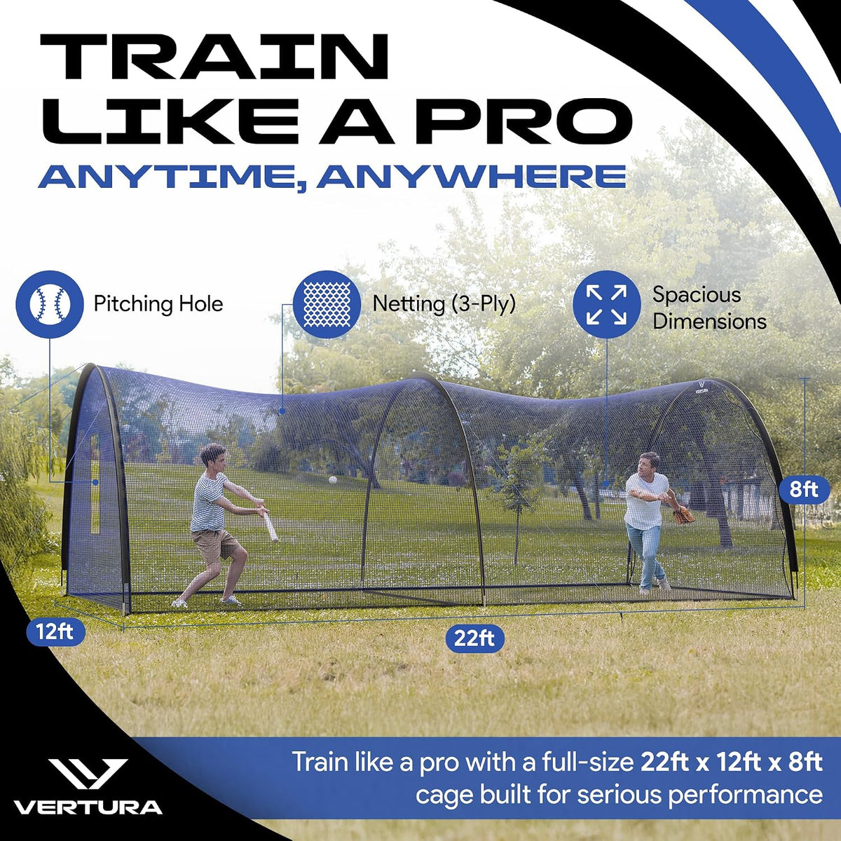 Portable Batting Cage 22ft x 12ft x 8ft Baseball & Softball Batting Cage