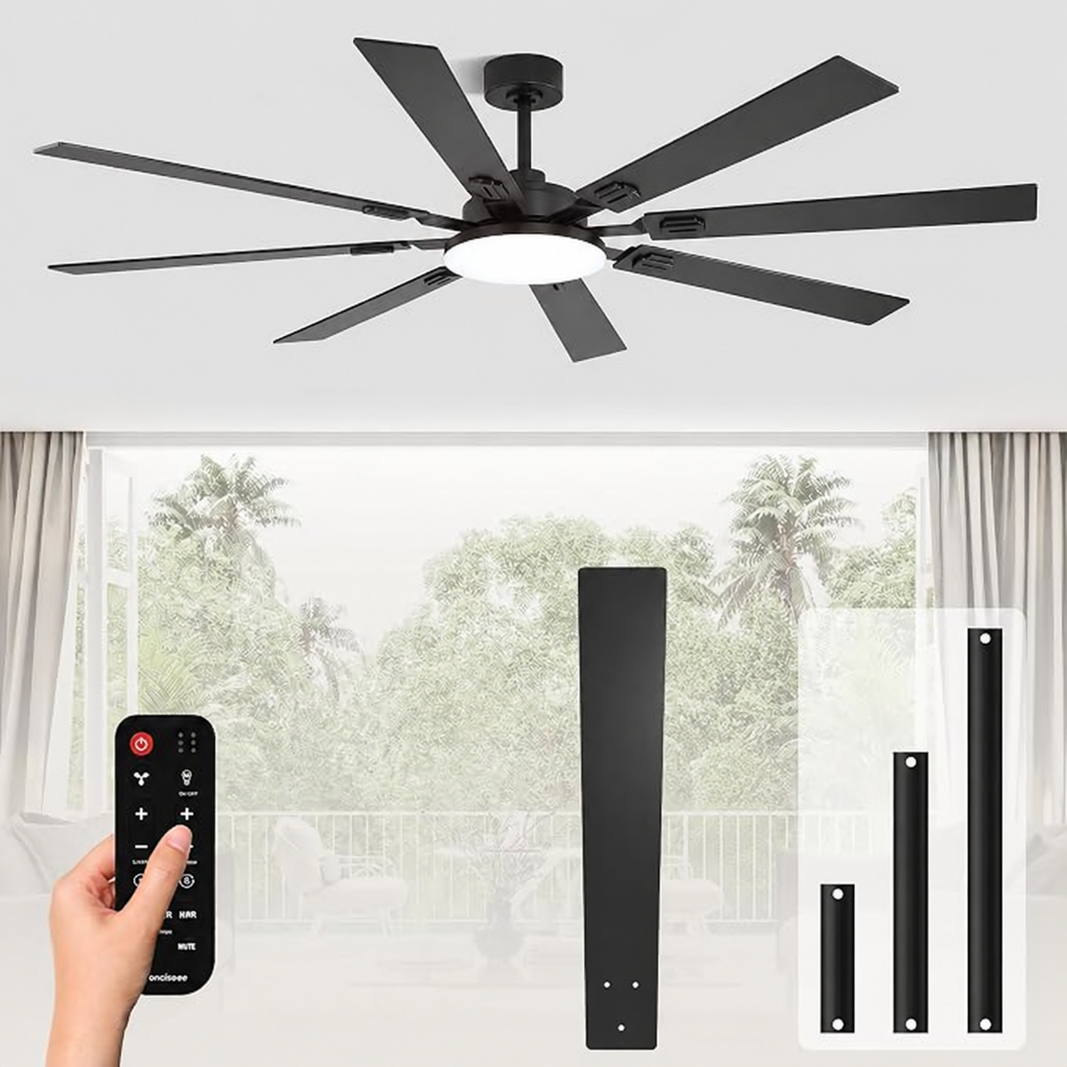 72 Inch Ceiling Fans with Lights and Remote, Dual Color 8 Blades