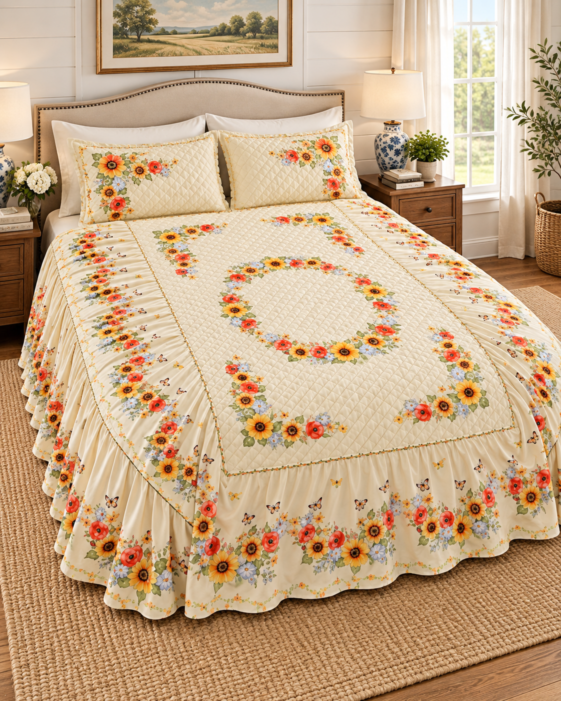Harvest Floral Skirted Bedspread