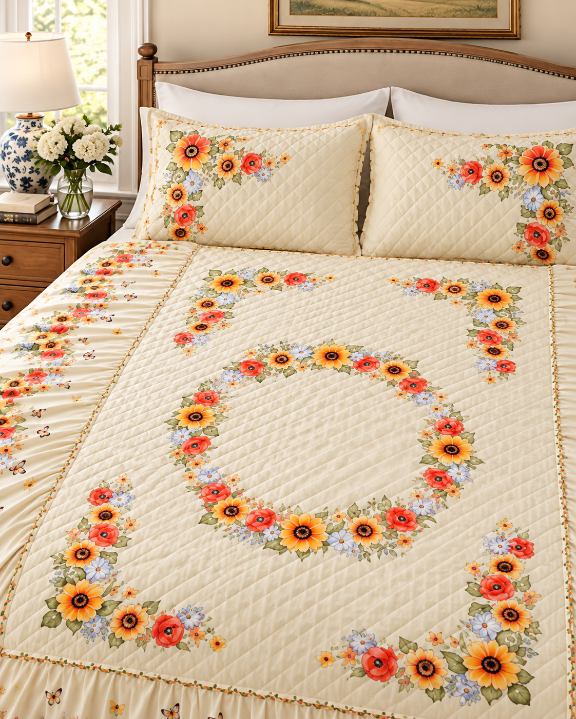 Harvest Floral Skirted Bedspread