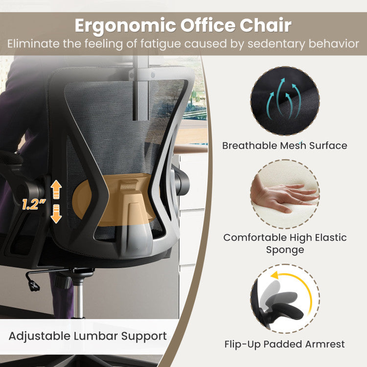 Ergonomic Mesh Office Chair with Adjustable Lumbar Support and Flip-up Armrests