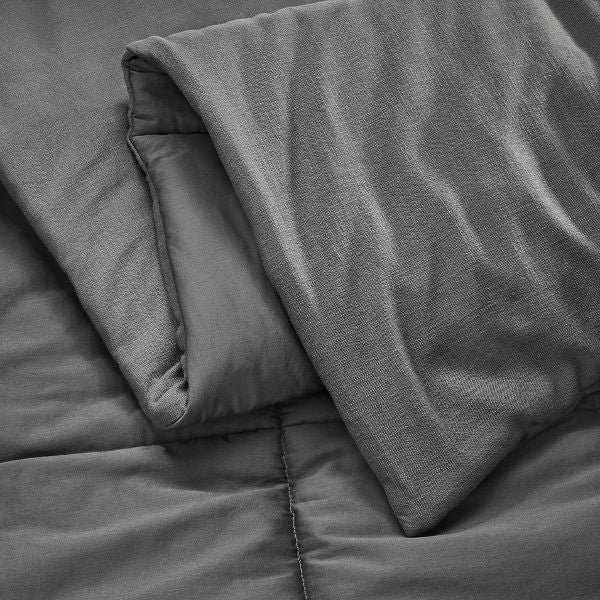 King/California Heavyweight Linen Blend Comforter & Sham Set Dark Gray - Casaluna