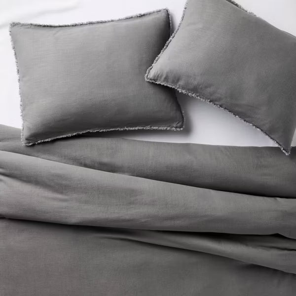 King/California Heavyweight Linen Blend Comforter & Sham Set Dark Gray - Casaluna