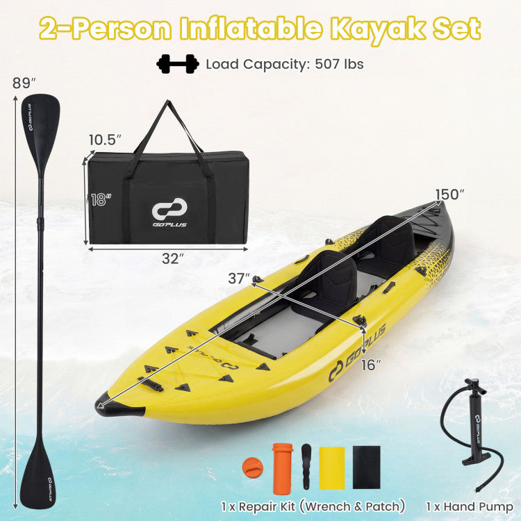 Inflatable 2-person Kayak Set with Aluminium Oars and Repair Kit
