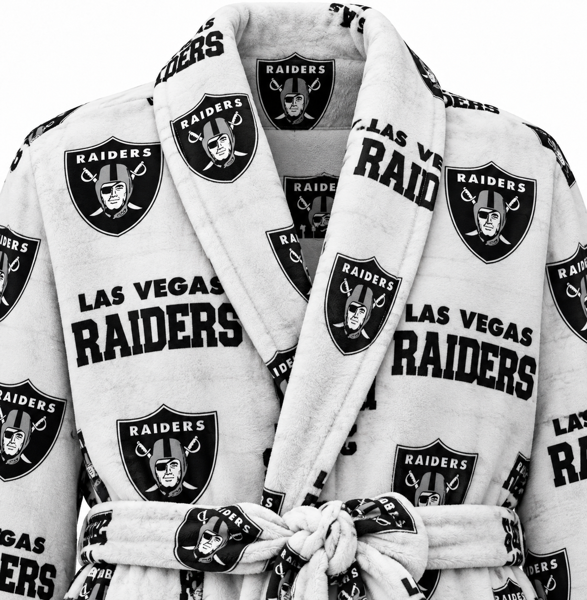 Las Vegas Raiders Plush Bathrobe White & Black – One Size