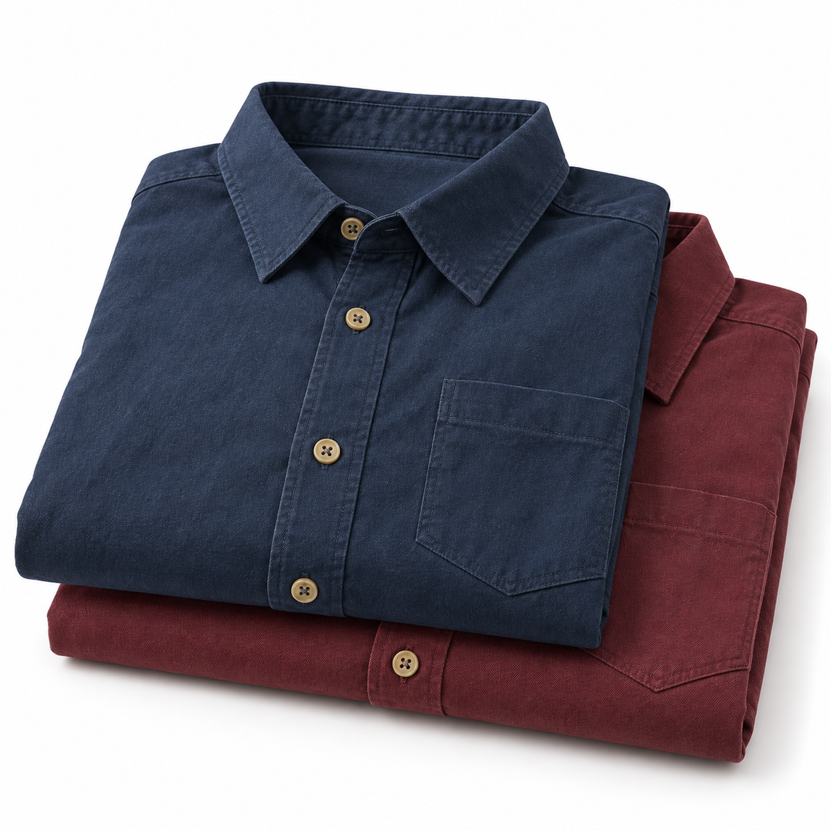 Seventh Avenue 2-Pack Cotton Button-Down Shirts – Blue & Maroon – Medium