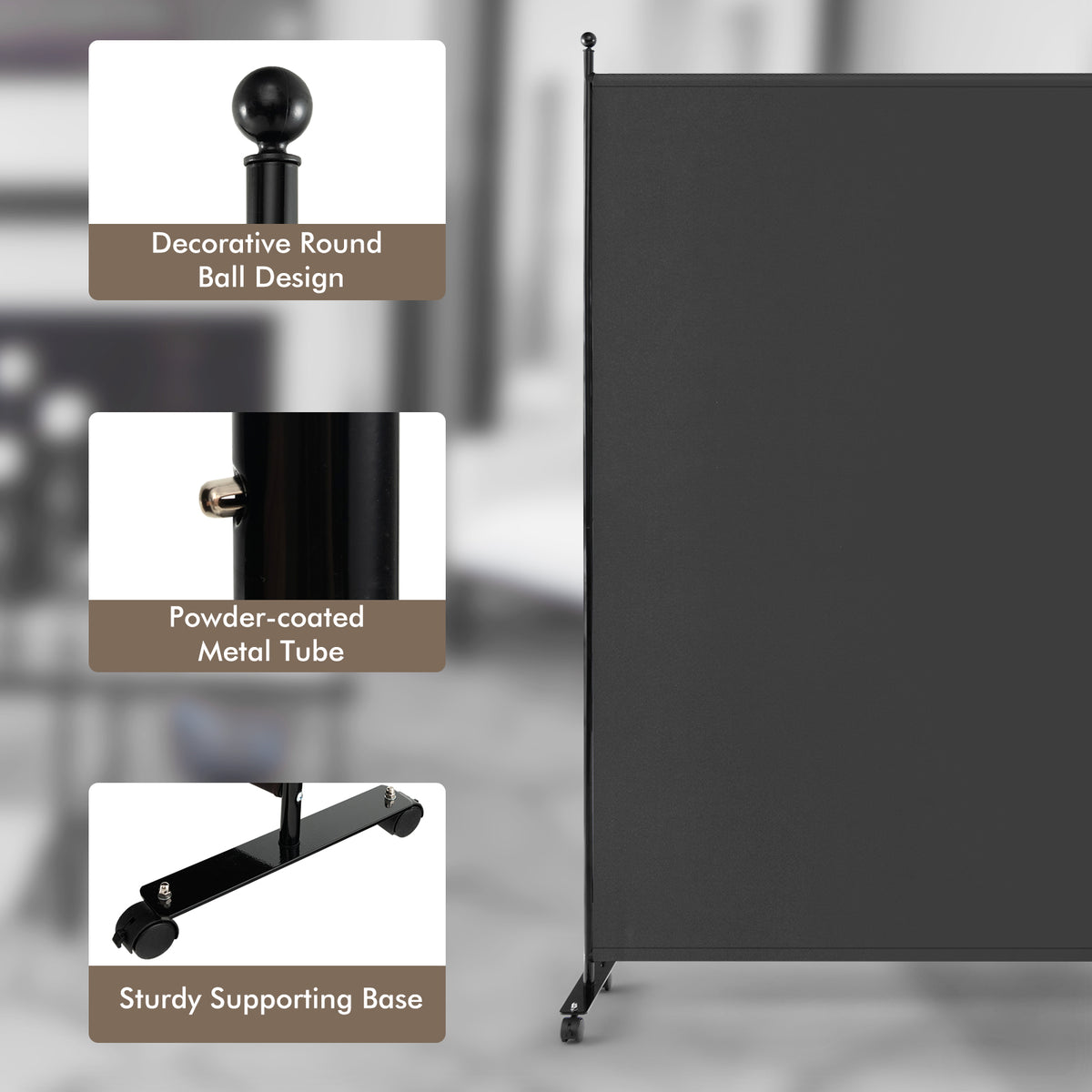 6 Feet Single Panel Rolling Room Divider with Wheels