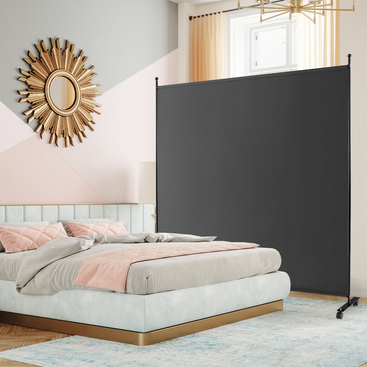6 Feet Single Panel Rolling Room Divider with Wheels