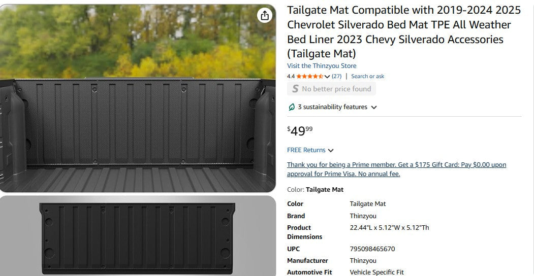 Tailgate Mat Compatible with 2019-2024 2025 Chevrolet Silverado Bed Mat Thinzyou