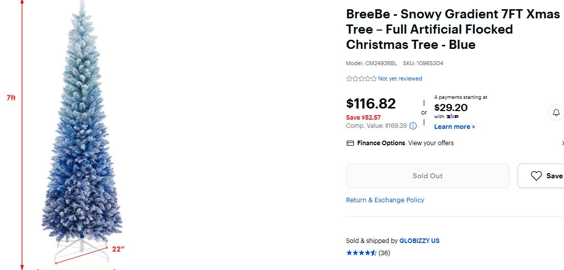 BreeBe - Snowy Gradient 7FT Xmas Tree – Full Artificial Flocked Christmas Tree - Blue BreeBe