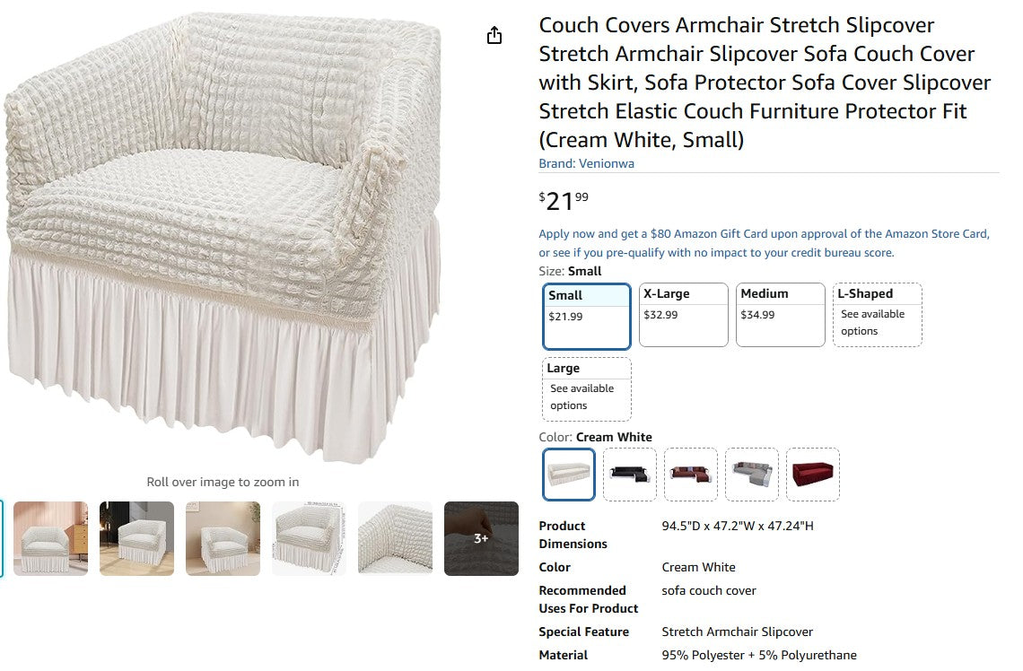 Couch Covers Armchair Stretch Slipcover (Cream White, Small) venionwa