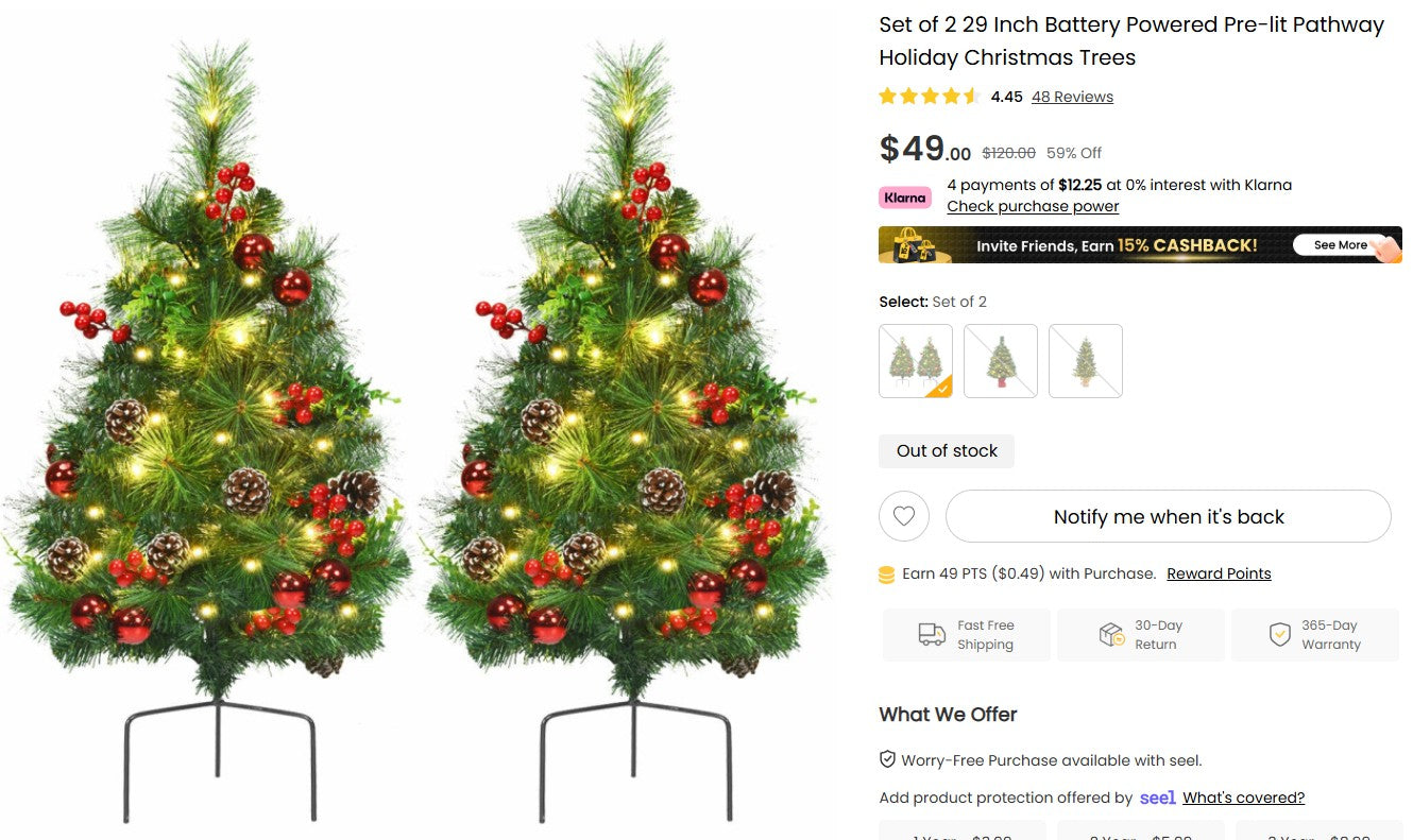Set of 2 29 Inch Battery Powered Pre-lit Pathway Holiday Christmas Trees Costway