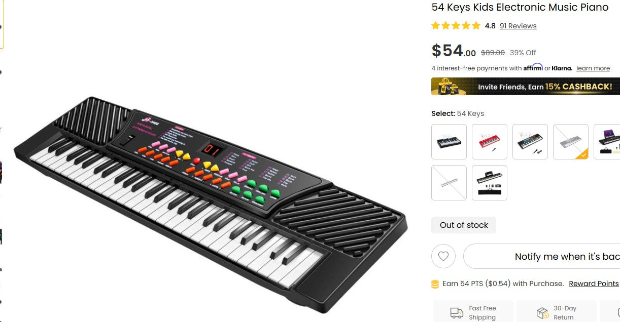 54 Keys Kids Electronic Music Piano Costway