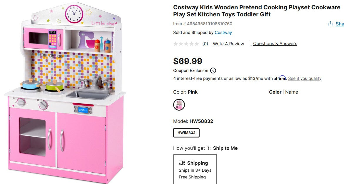 Costway Wooden Kids Kitchen Playset - Premium Cookware Toy