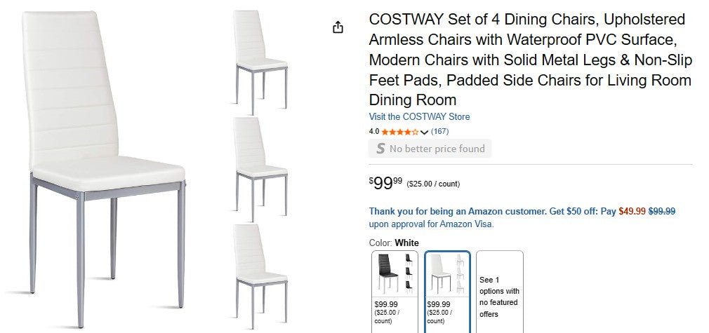 4 Pieces PVC Elegant Design Leather Dining Chairs with Solid Metal Legs