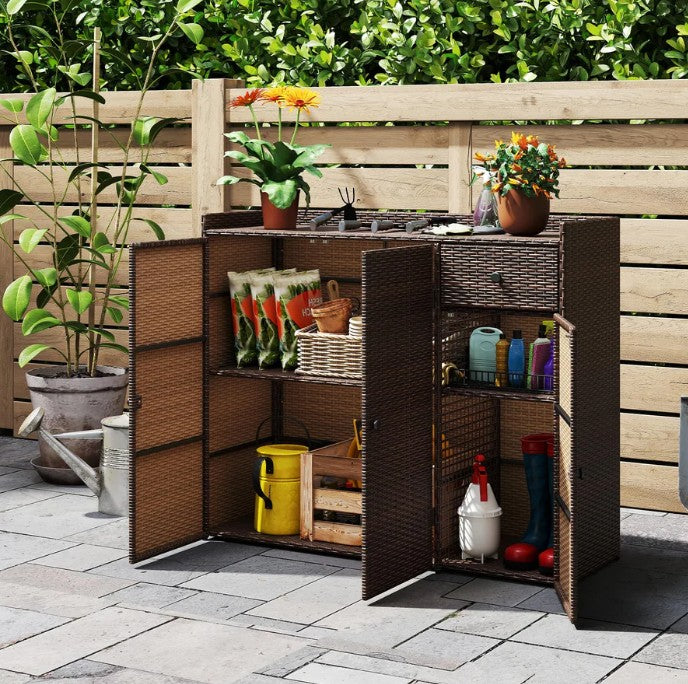 Tangkula Rattan Outdoor Storage Cabinet