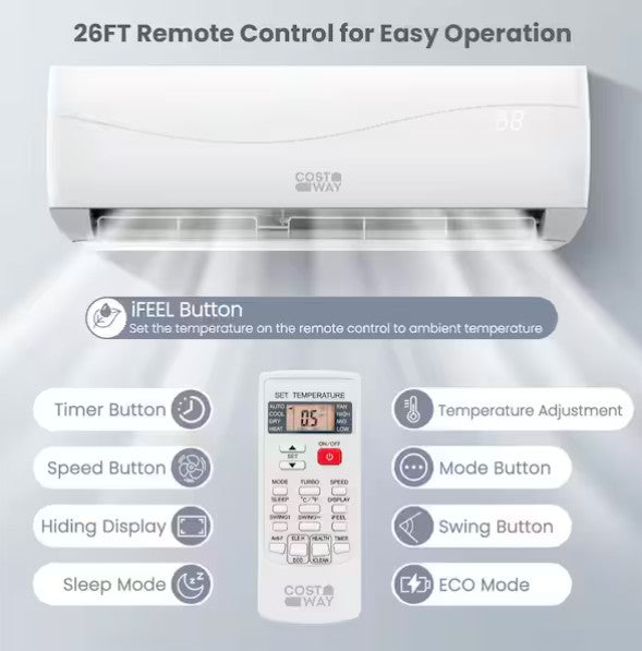 20 SEER2 12,000 BTU 1 Ton Ductless Mini Split Air Conditioner with Heat Pump 115V